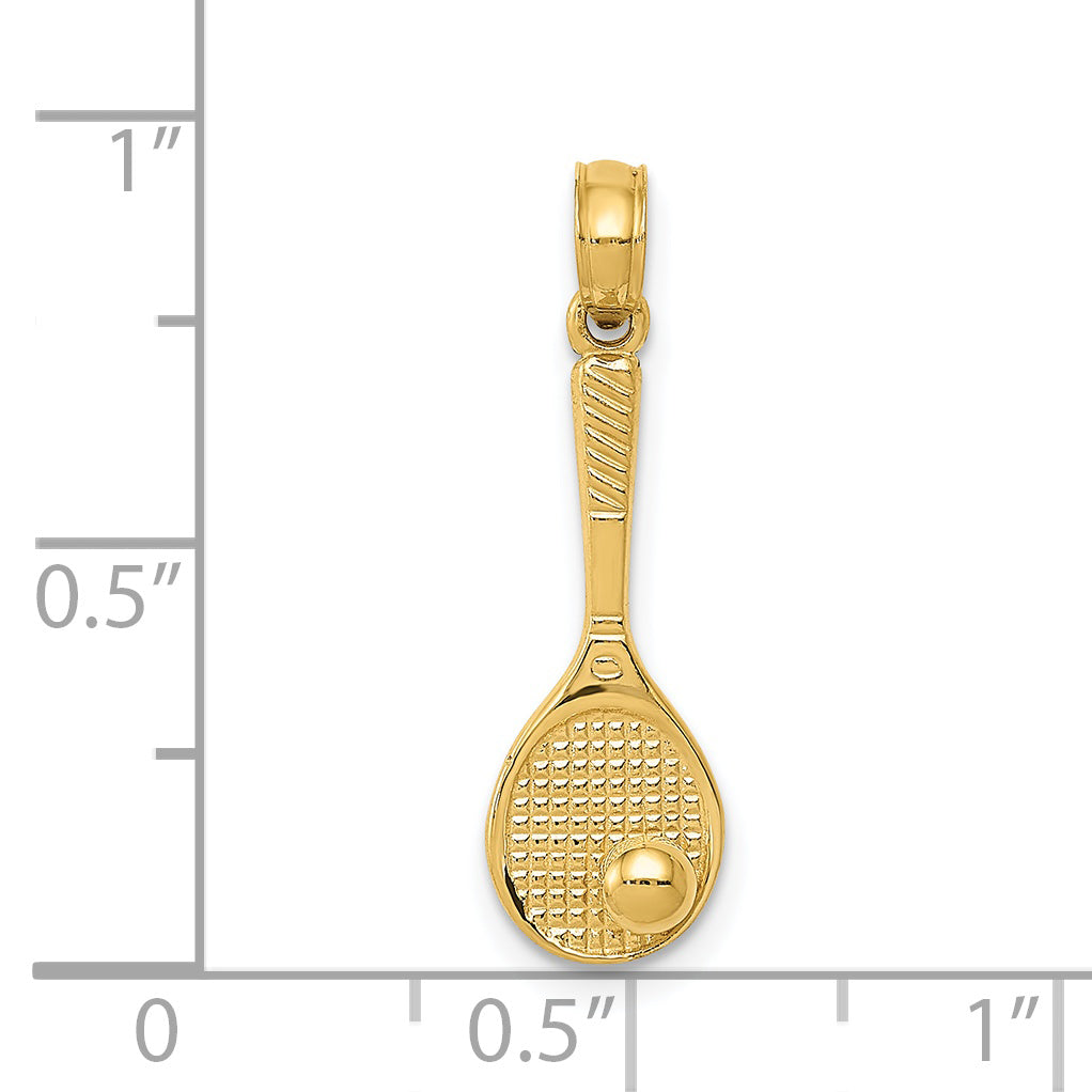 14K Gold Tennis Racquet and Ball Charm with Polished 3D Design