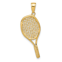 14K Gold 3D Tennis Racquet Pendant for Men  Polished, Solid, Textured