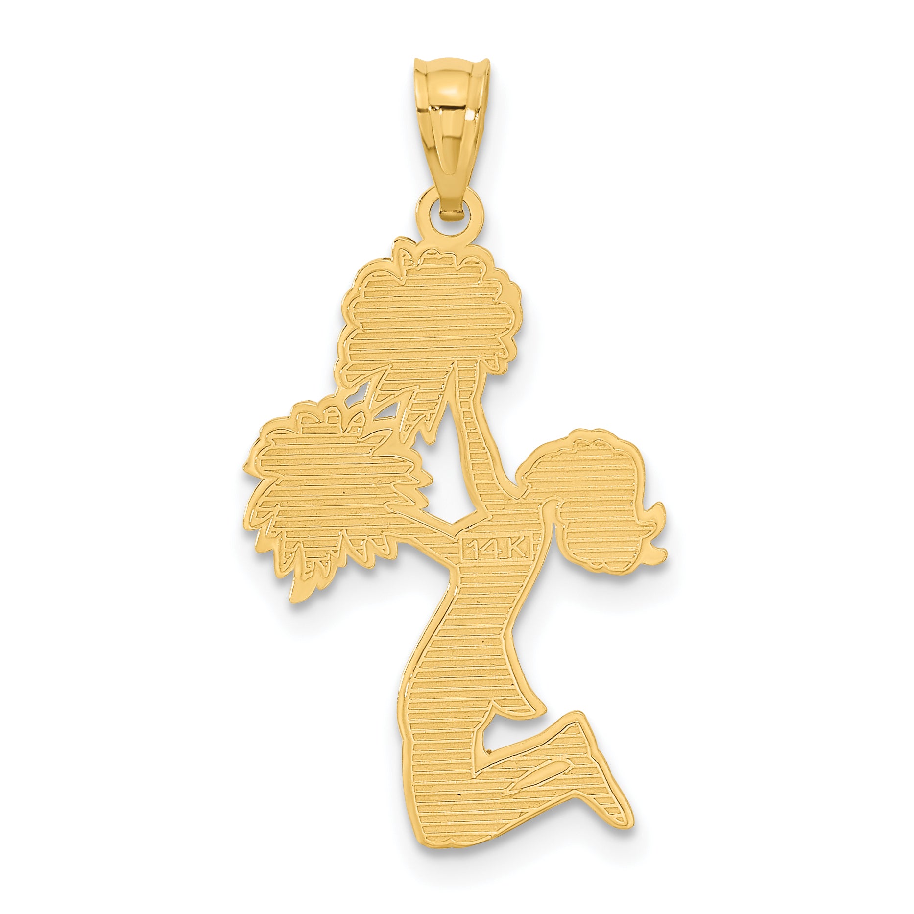 14K Gold Diamond-Cut Cheerleader Charm with Polished Brushed Finish