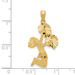 14K Gold Diamond-Cut Cheerleader Charm with Polished Brushed Finish