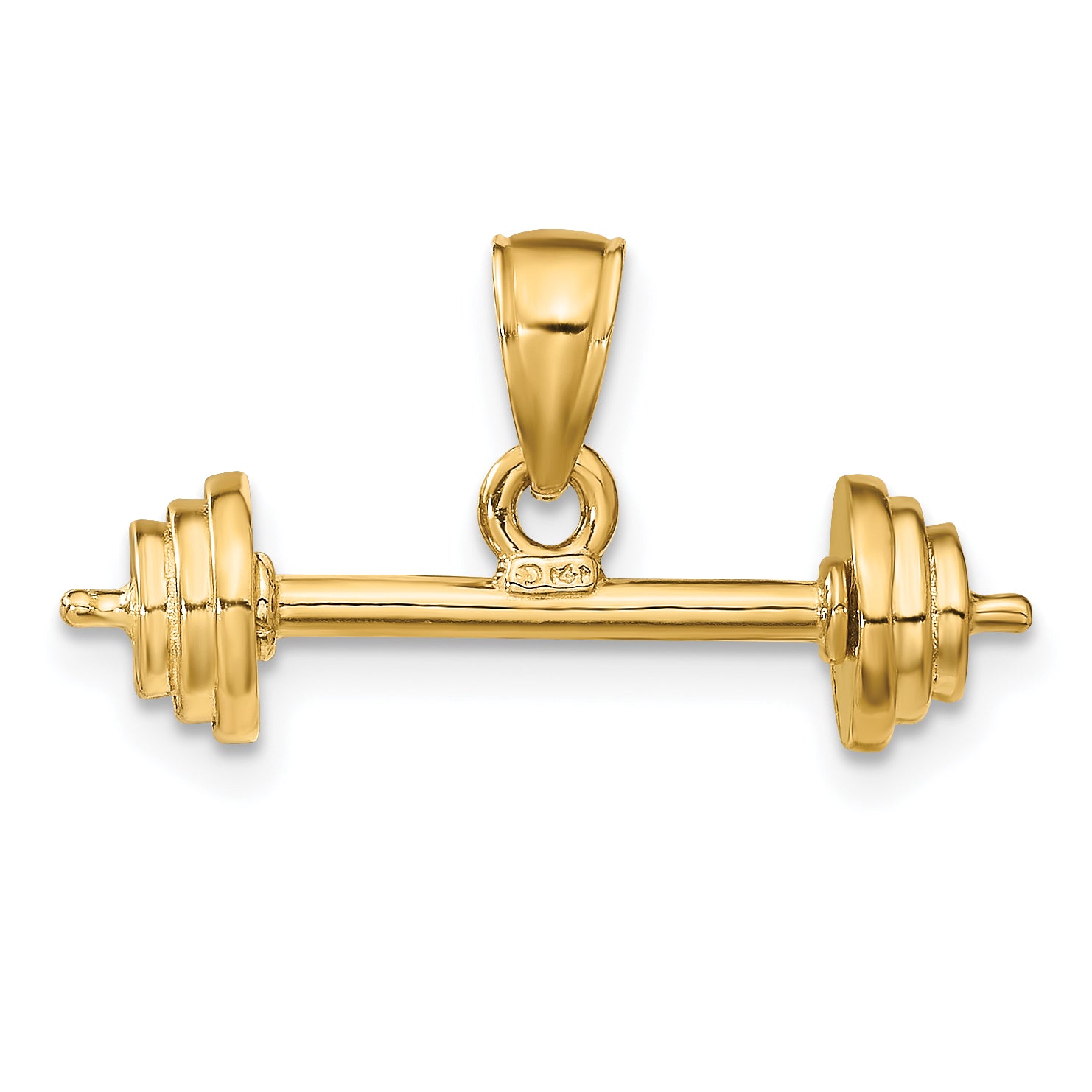 14K Gold 3D Barbell Pendant with Polished Finish Athletic Charm