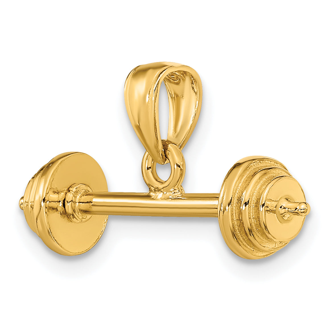 14K Gold 3D Barbell Pendant with Polished Finish Athletic Charm