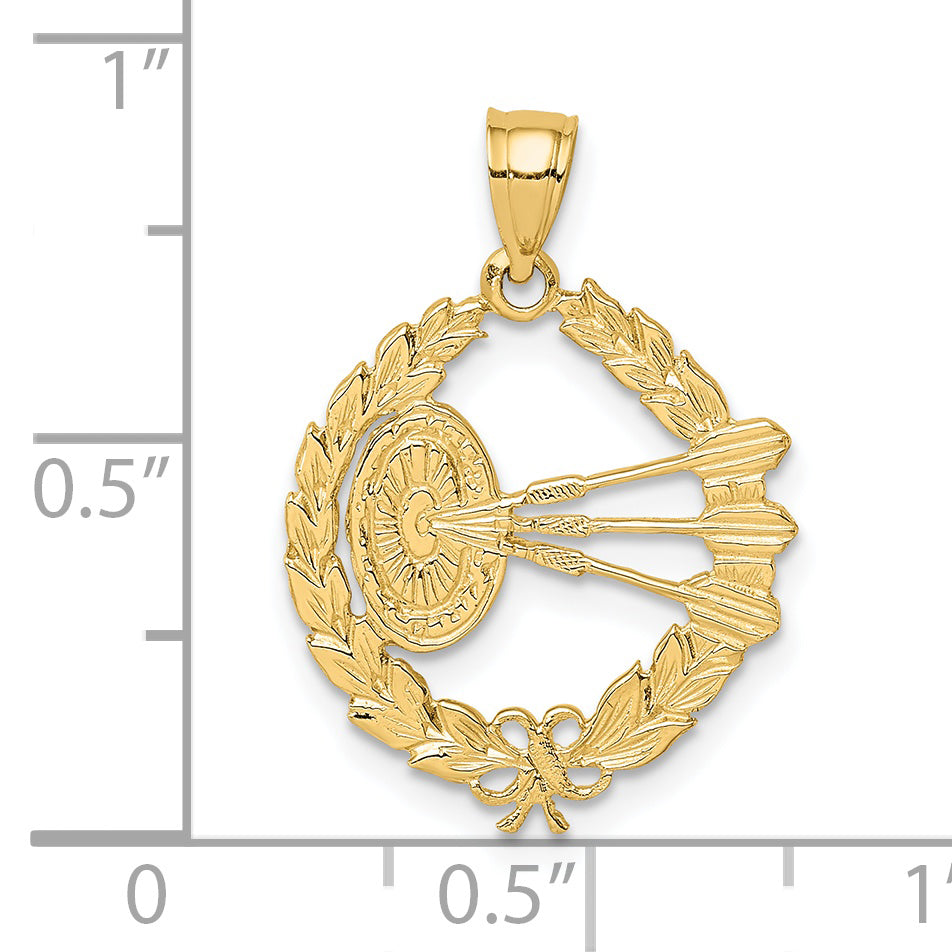 14k Dart Board and Darts in Leaf Design Charm