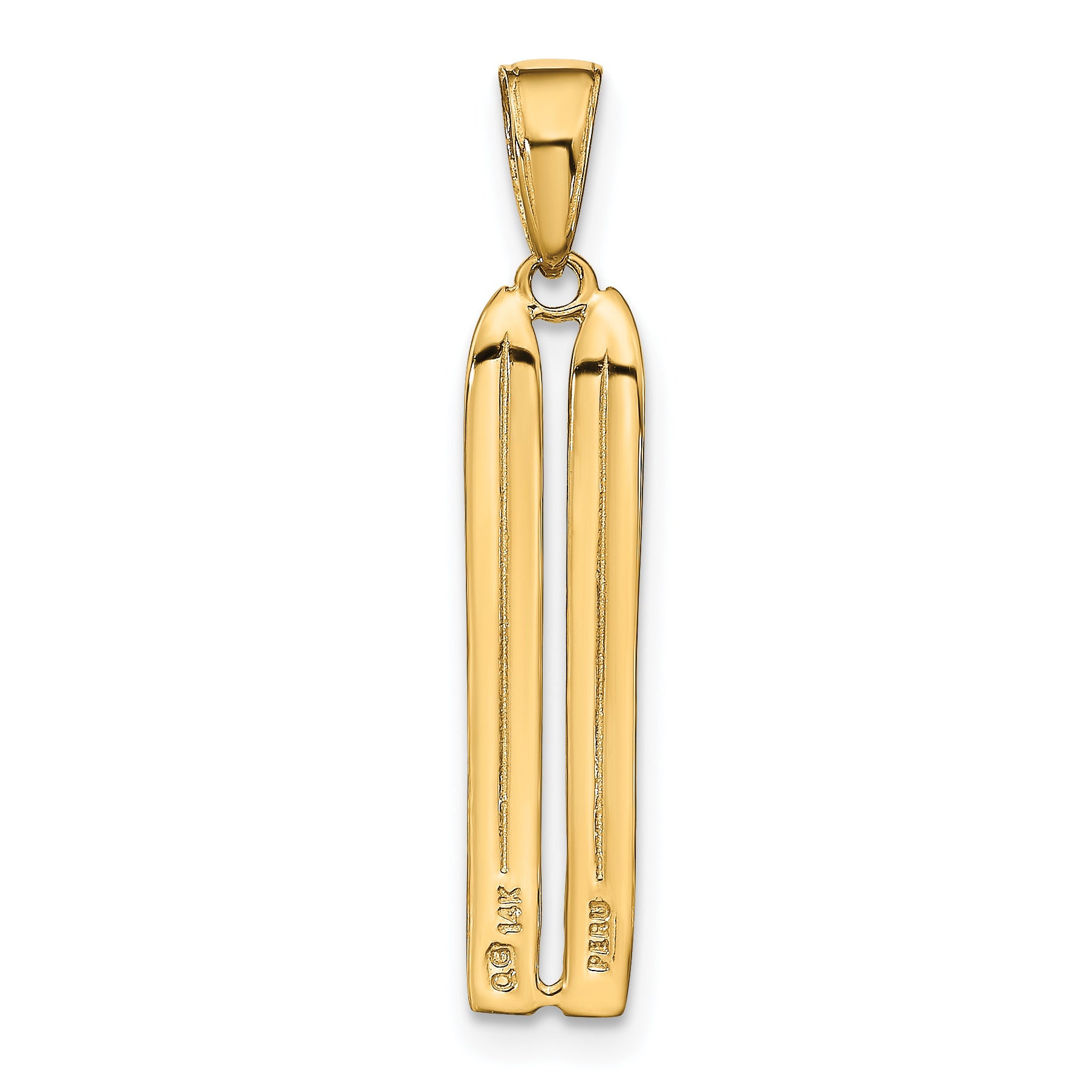 14K Gold 3D Snow Skis Pendant for Men with Polished Finish