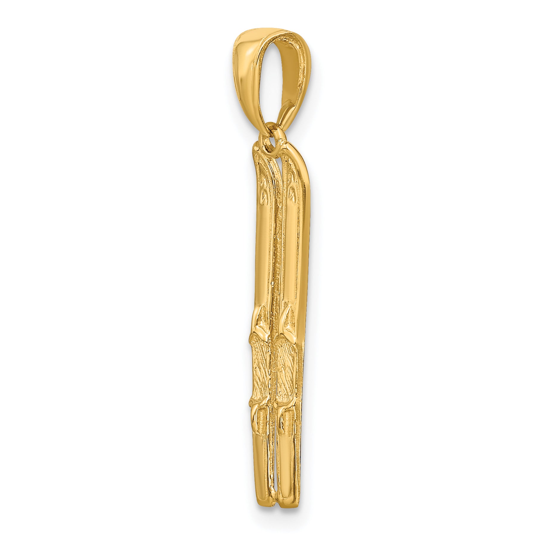 14K Gold 3D Snow Skis Pendant for Men with Polished Finish