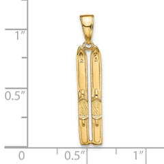 14K Gold 3D Snow Skis Pendant for Men with Polished Finish