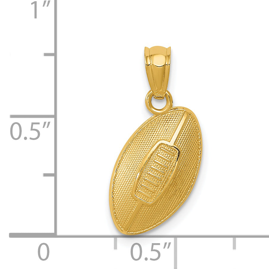 14K Polished Gold Football Pendant with Laser Design  Men's Textured Charm