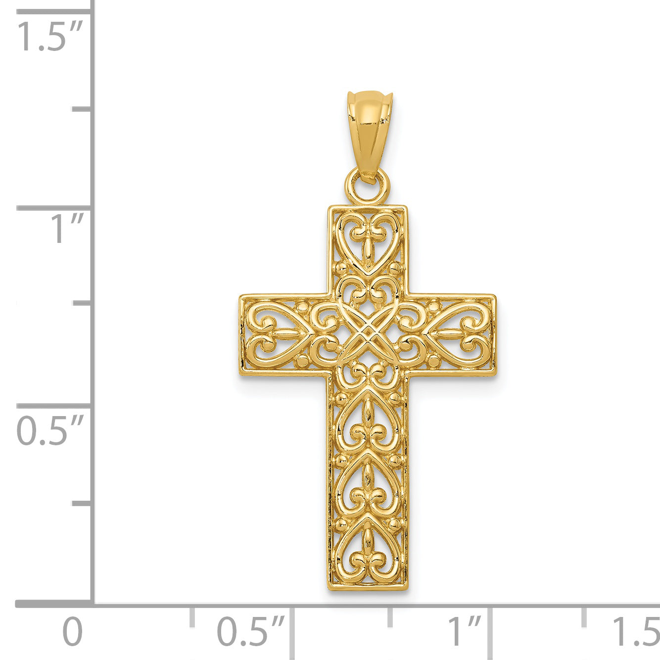 14K Gold Diamond-Cut Filigree Cross Pendant with Elegant Concave Design