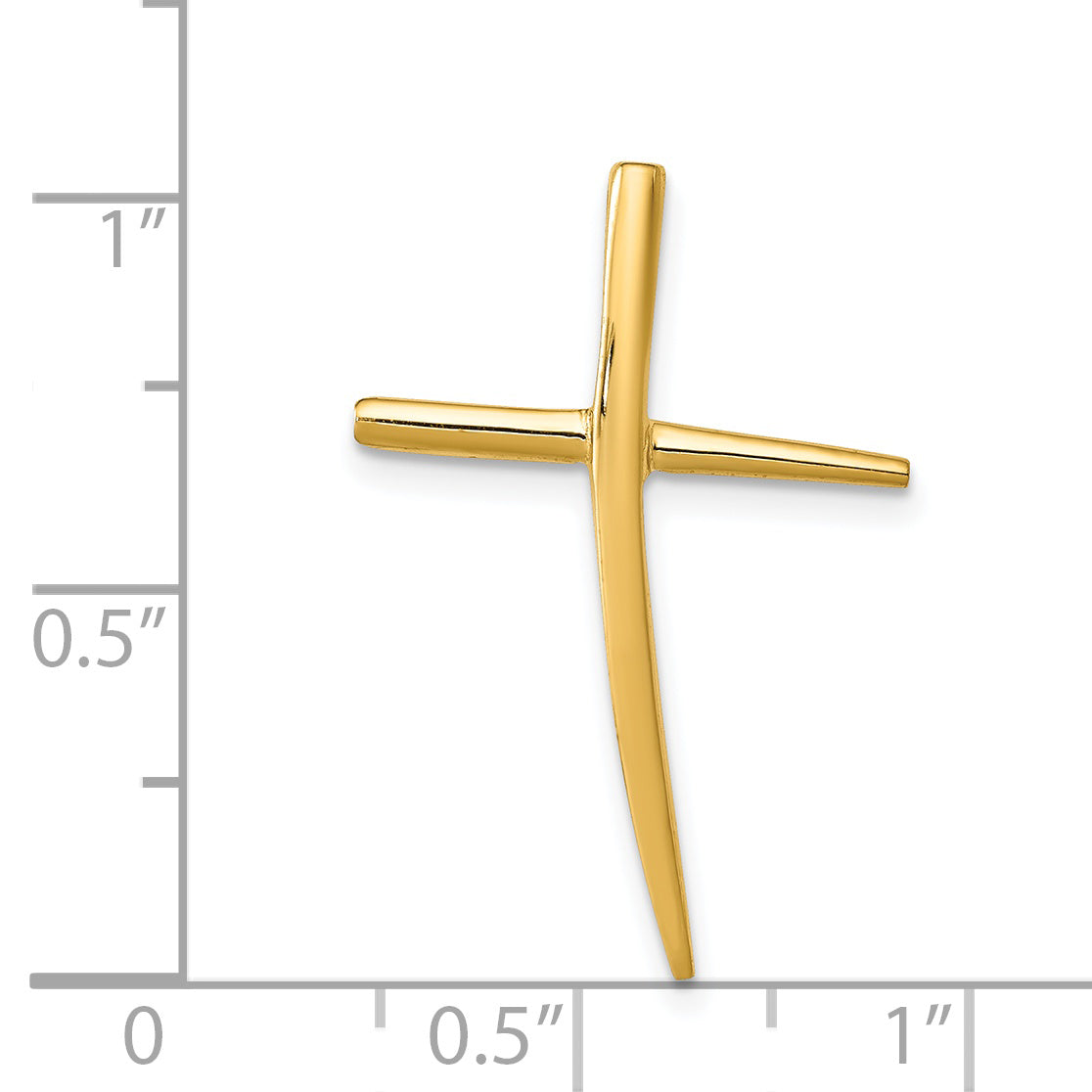 14K Gold Curved Cross Pendant Slide with Polished Finish Solid and Elegant Design