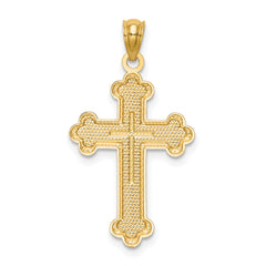 14K Gold Budded Cross Pendant  Solid Casted Design, 30mm Elegant Charm