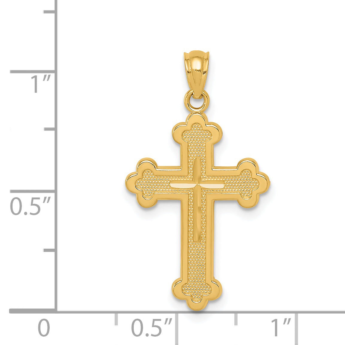 14K Gold Budded Cross Pendant  Solid Casted Design, 30mm Elegant Charm