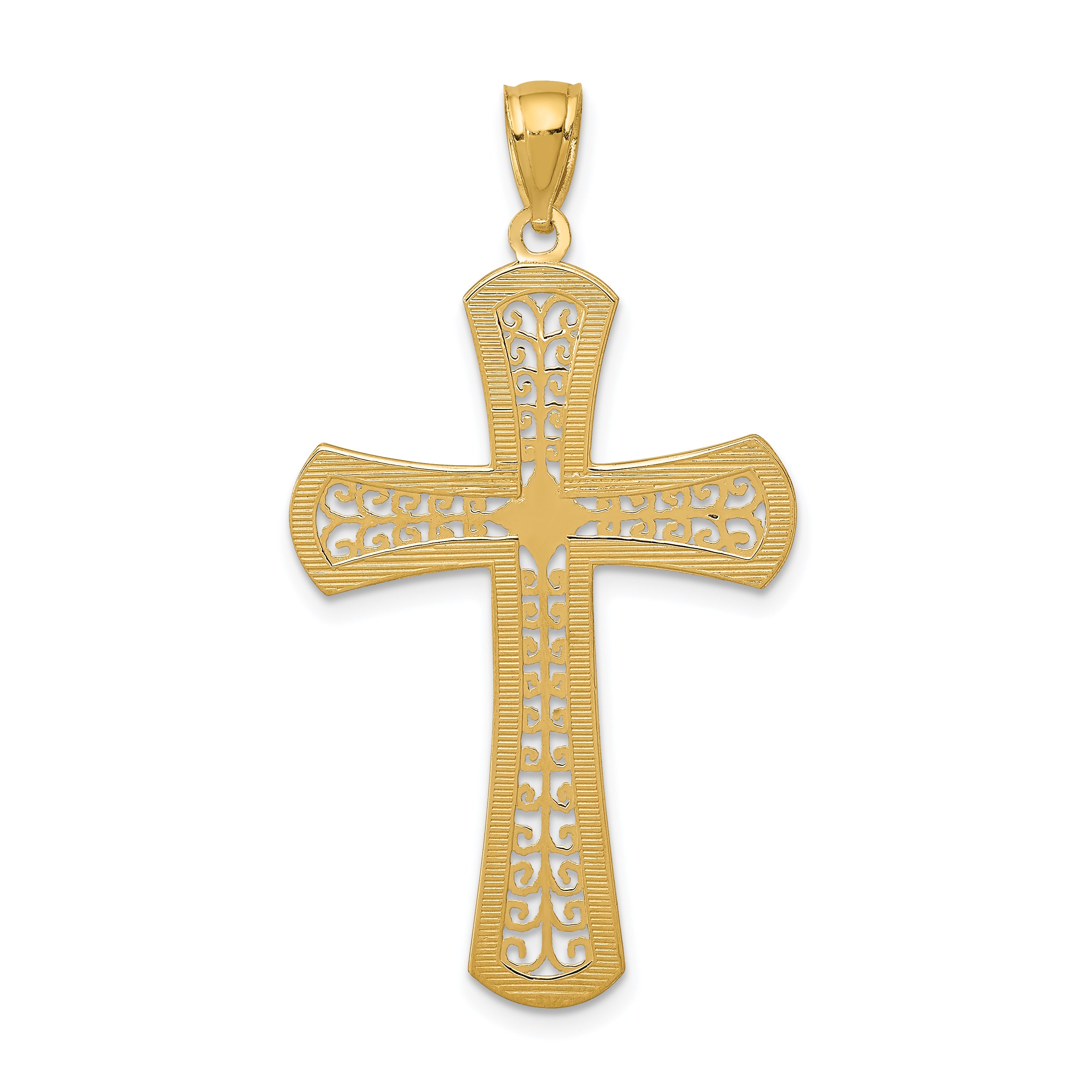 14K Gold Diamond-Cut Filigree Cross Pendant Elegant Casted Design