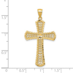 14K Gold Diamond-Cut Filigree Cross Pendant Elegant Casted Design