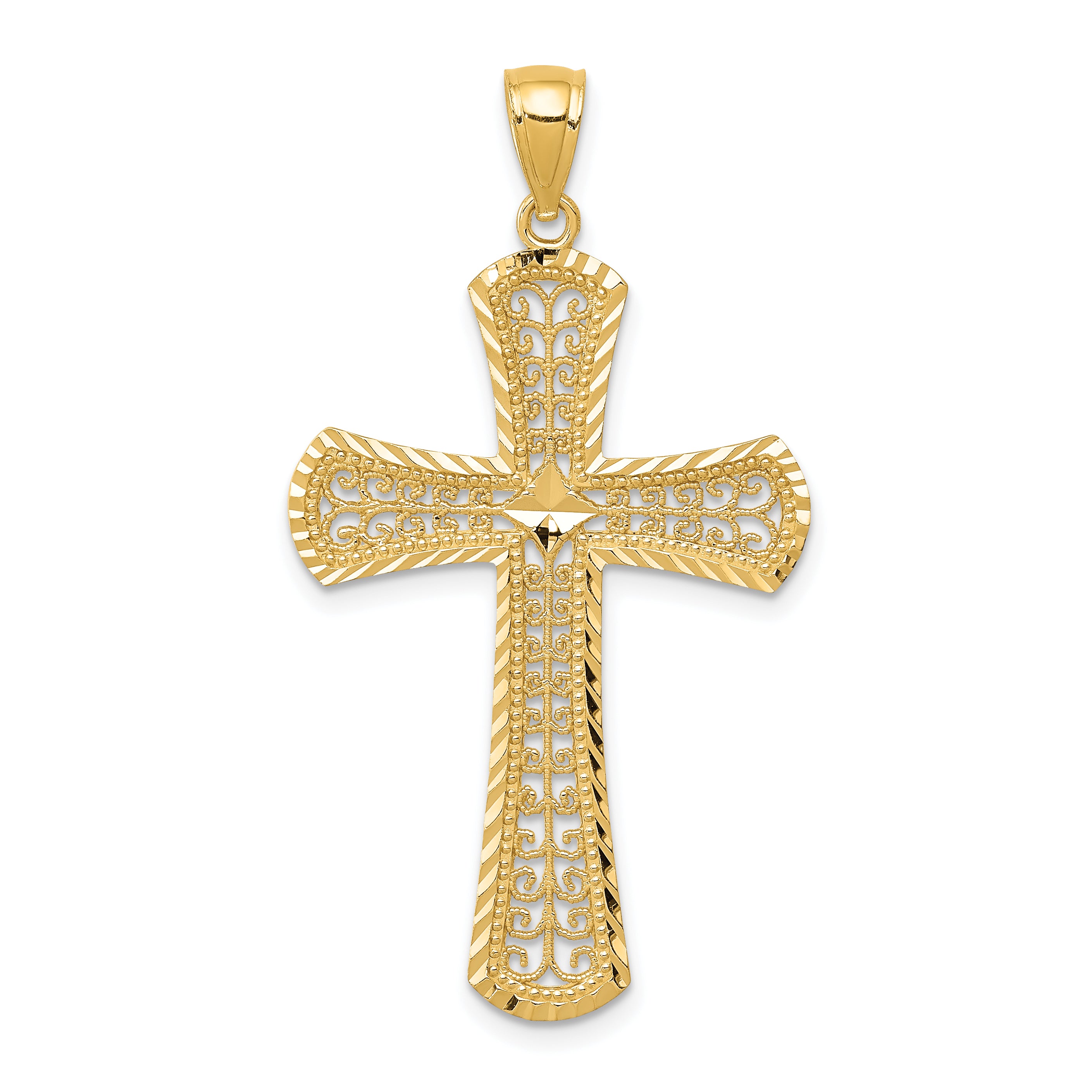 14k Diamond-cut Filigree Cross Pendant