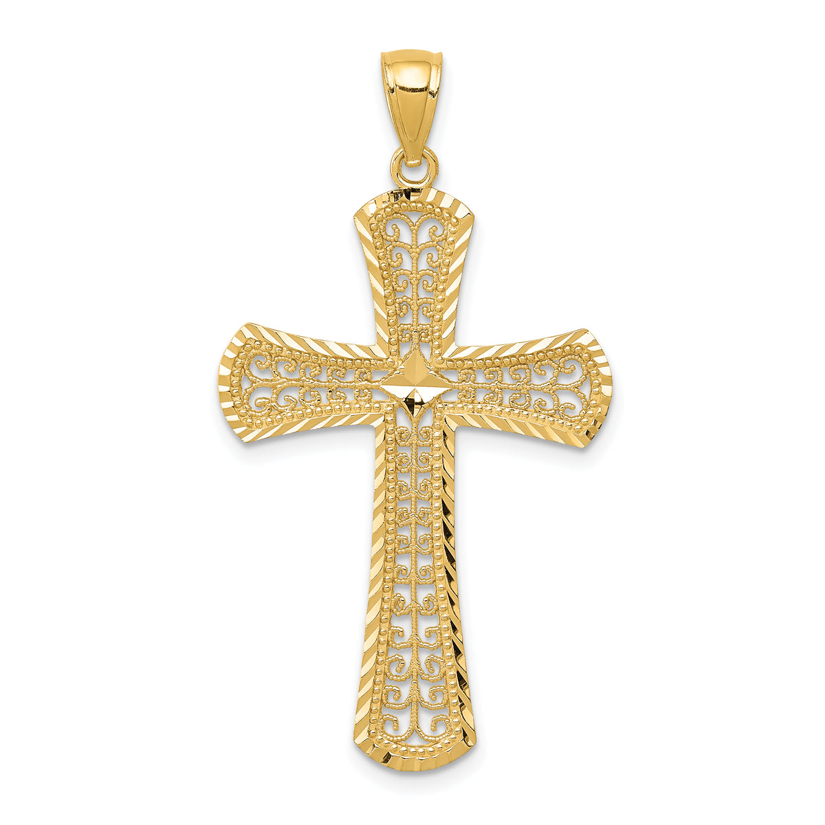 14k Diamond-cut Filigree Cross Pendant