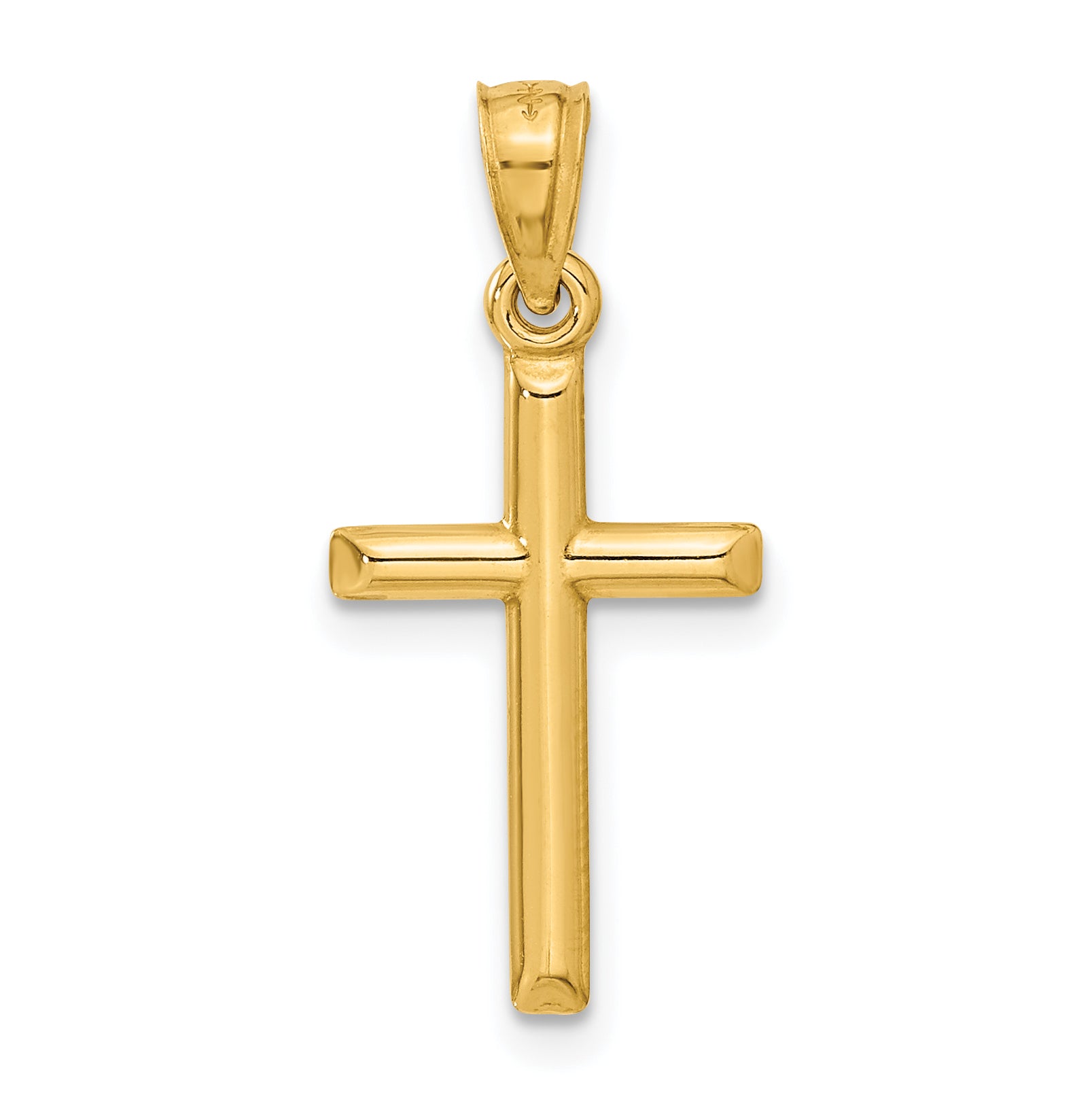 14K Gold Polished Hollow Cross Pendant, Elegant and Timeless Design