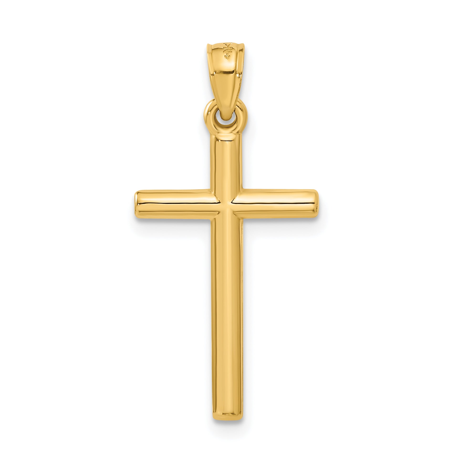 14K Gold Polished Hollow Cross Pendant for Elegant Everyday Wear