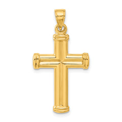 14K Gold Hollow Cross Pendant with Polished 3D Design