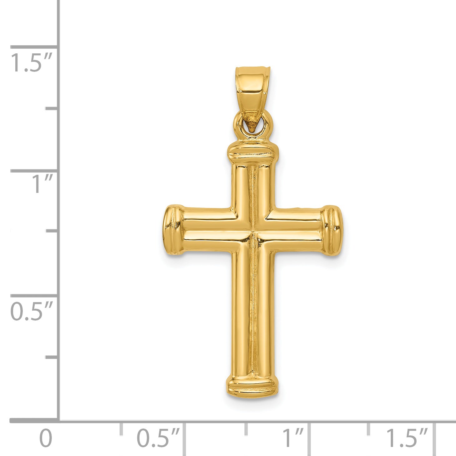 14K Gold Hollow Cross Pendant with Polished 3D Design