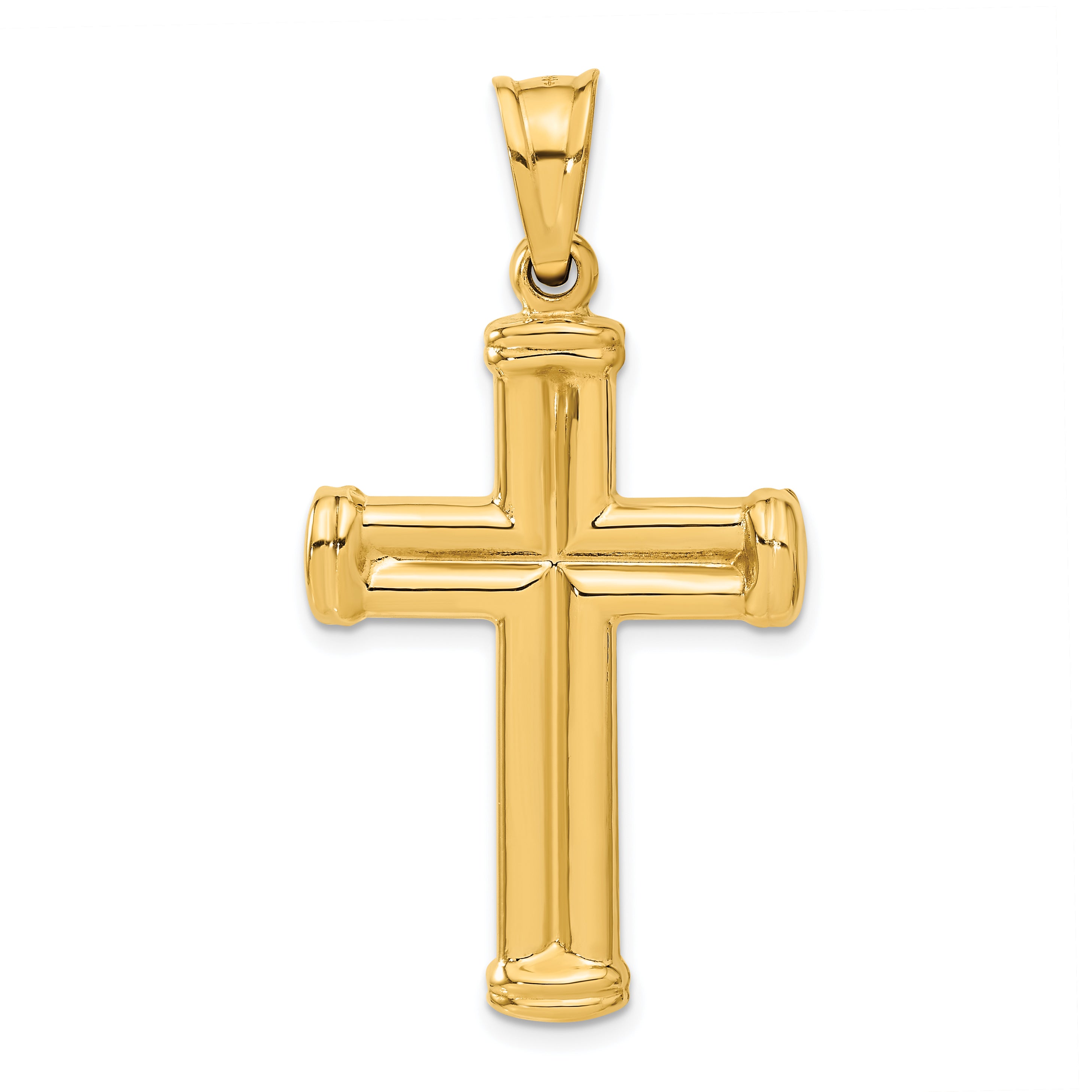 14K Gold Hollow Cross Pendant with Polished 3D Design