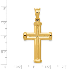 14K Gold Hollow Cross Pendant with Polished 3D Design