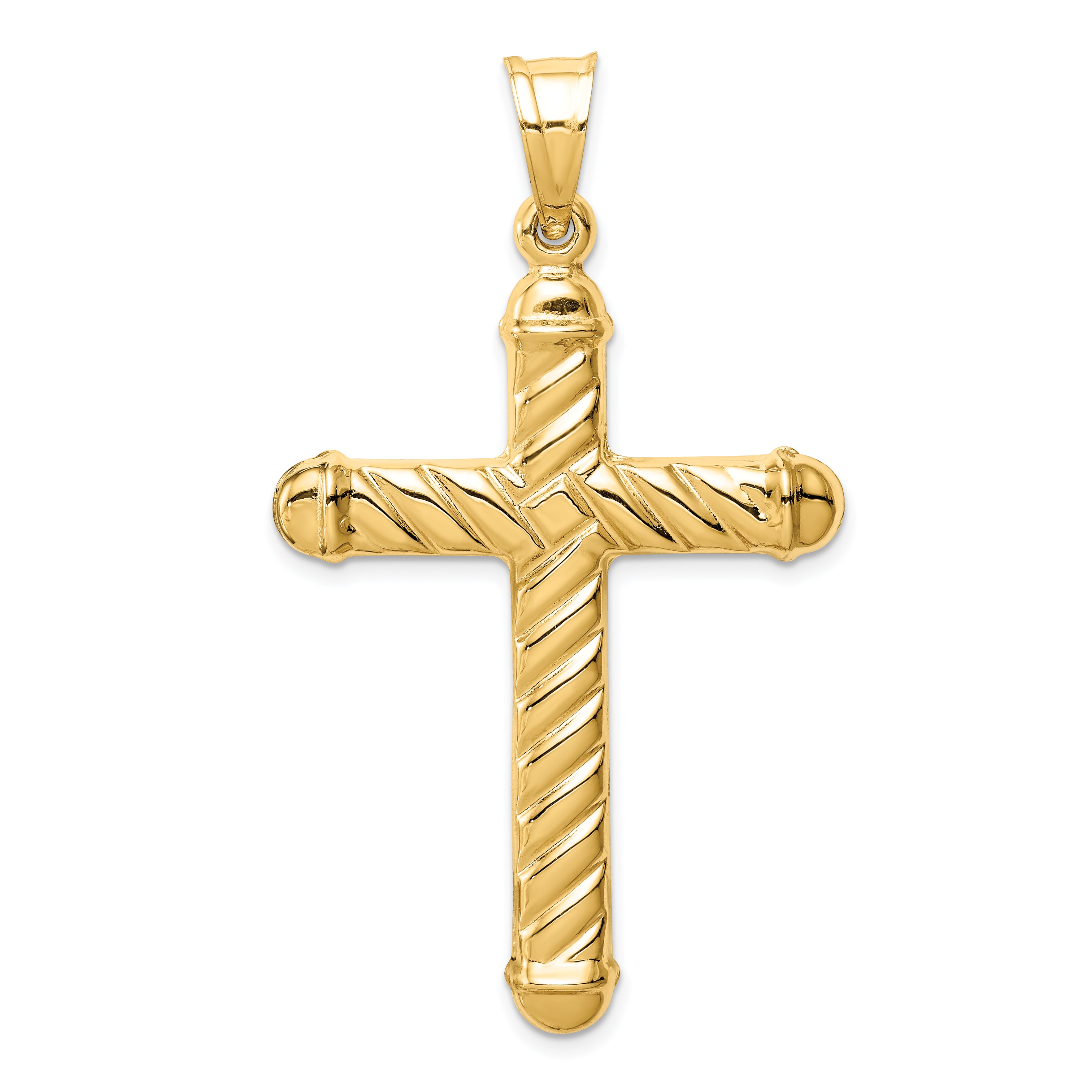 14K Gold Hollow Cross Pendant with 3D Design, 54mm, Elegant Finish