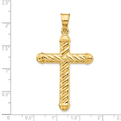 14K Gold Hollow Cross Pendant with 3D Design, 54mm, Elegant Finish