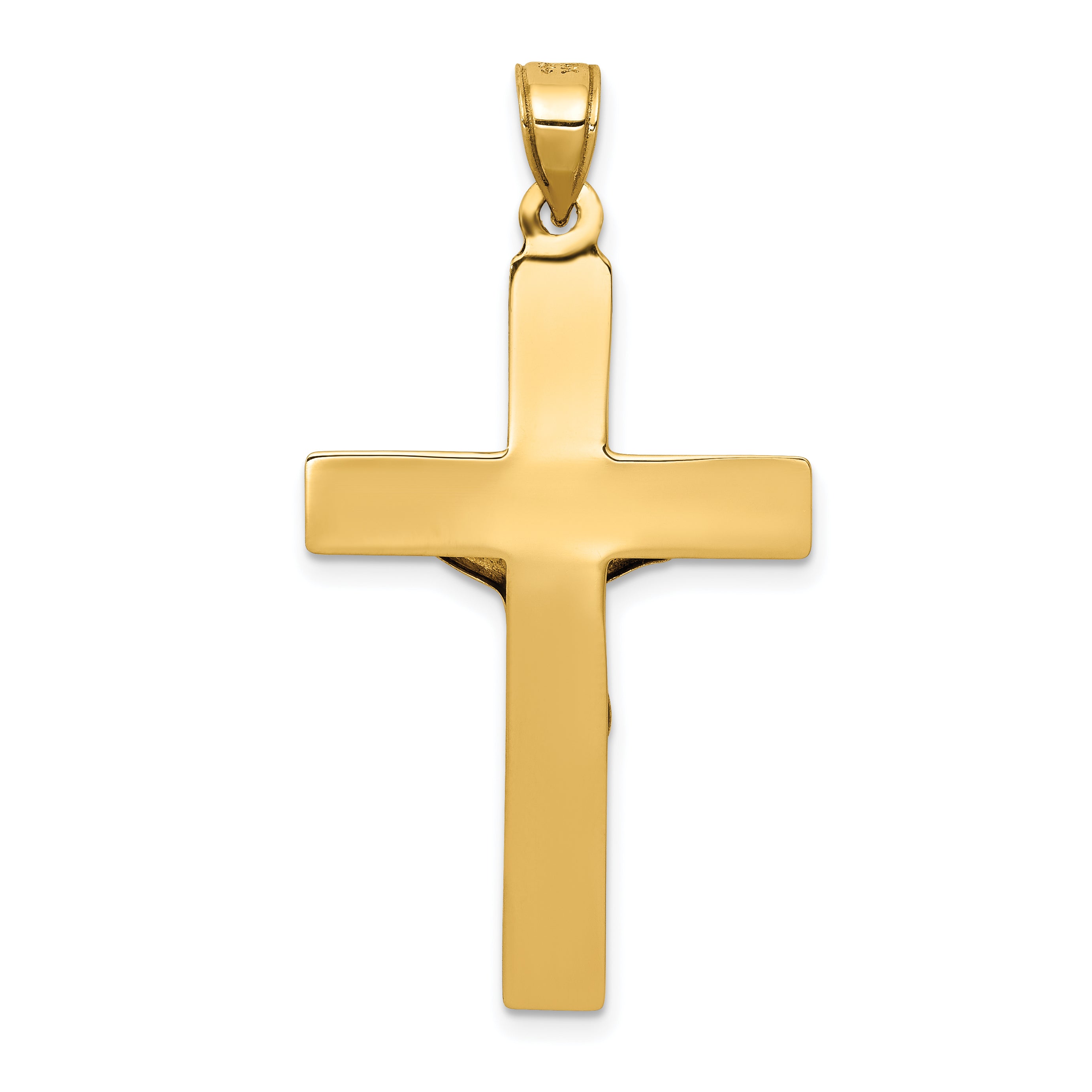 14K Gold Polished Crucifix Pendant with Hollow Flat-Back Design