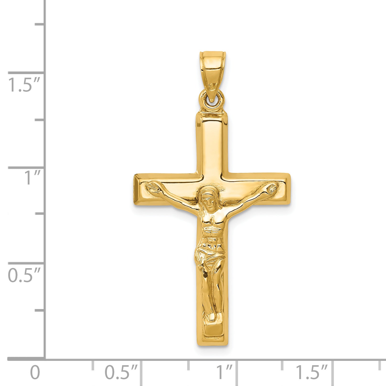 14K Gold Polished Crucifix Pendant with Hollow Flat-Back Design