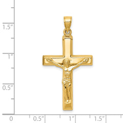 14K Gold Polished Crucifix Pendant with Hollow Flat-Back Design