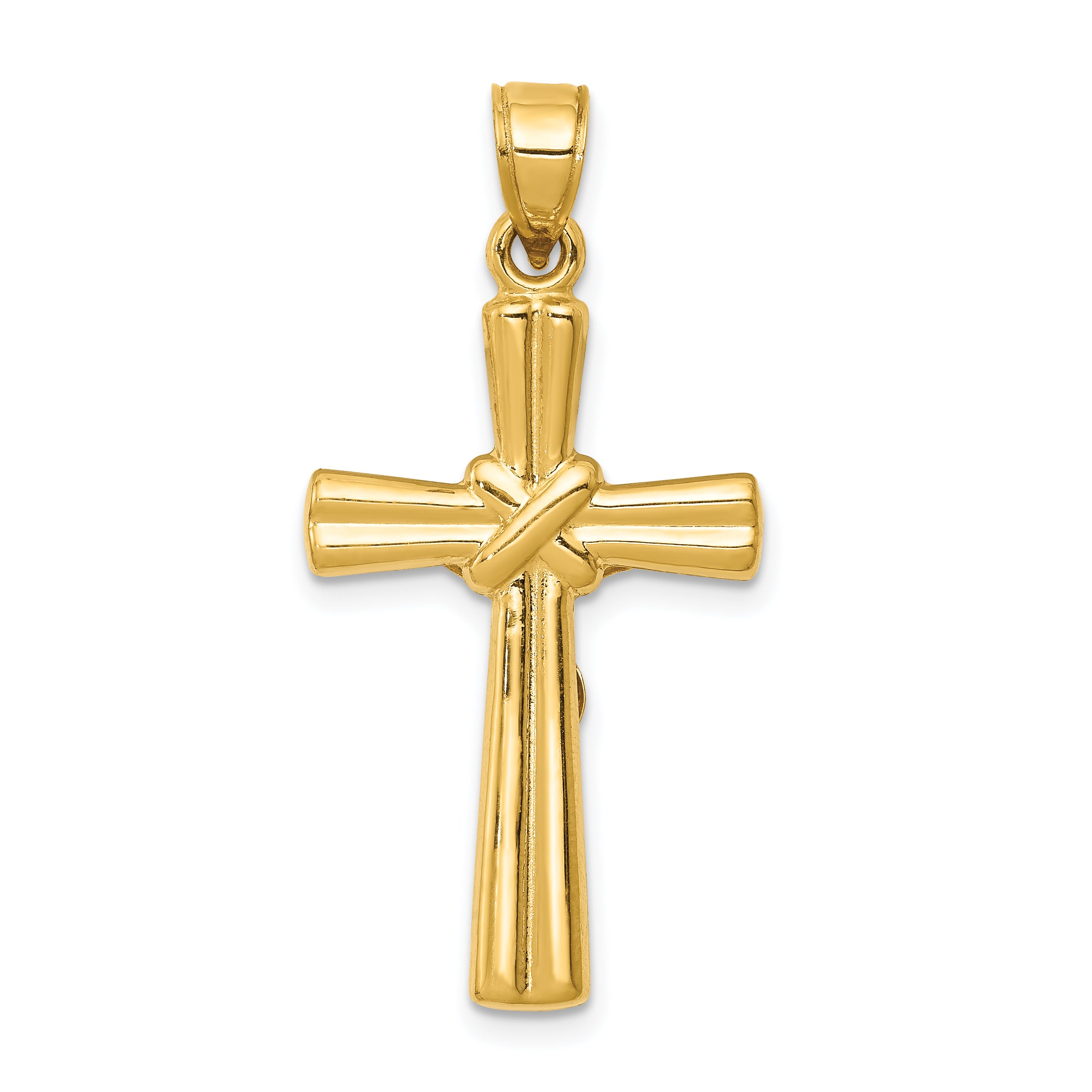 14K Gold Reversible Crucifix Pendant with Polished Finish Hollow Design