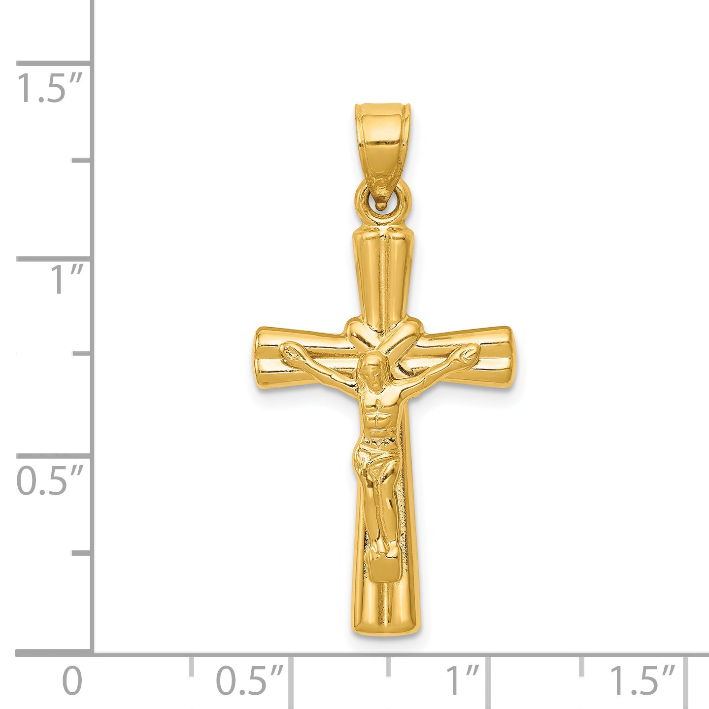 14K Gold Reversible Crucifix Pendant with Polished Finish Hollow Design