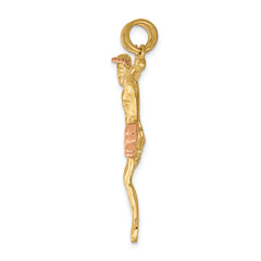 14K Two-Tone Gold Corpus Pendant with Rose Accent  Elegant Religious Charm