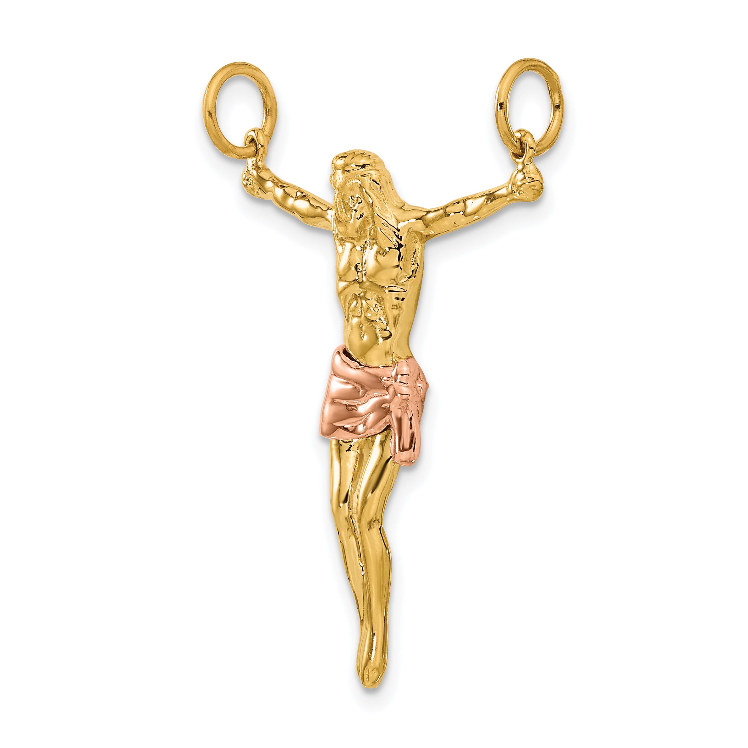 14K Two-Tone Gold Corpus Pendant with Rose Accent  Elegant Religious Charm