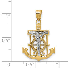 14K Two-Tone Gold Mariner’s Cross Pendant with Diamond-Cut Detailing 28mm