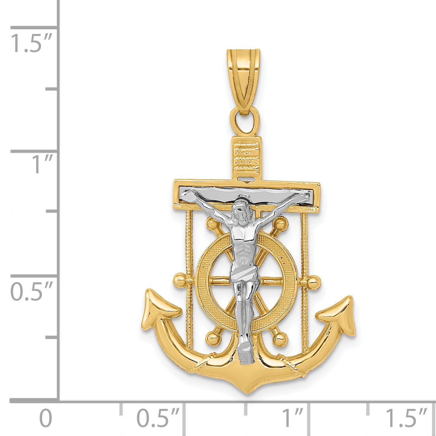 14K Two-Tone Gold Mariner's Cross Pendant with Diamond-Cut Detailing