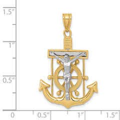 14K Two-Tone Gold Mariner's Cross Pendant with Diamond-Cut Detailing