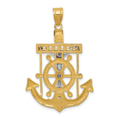 14K Two-Tone Gold Mariner's Cross Pendant with Diamond-Cut Detailing