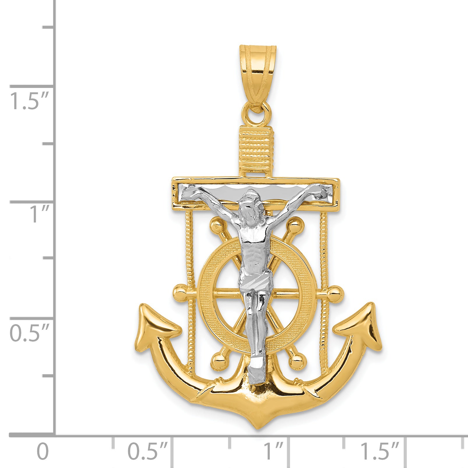 14k Two-tone Diamond-cut Mariner's Cross Pendant