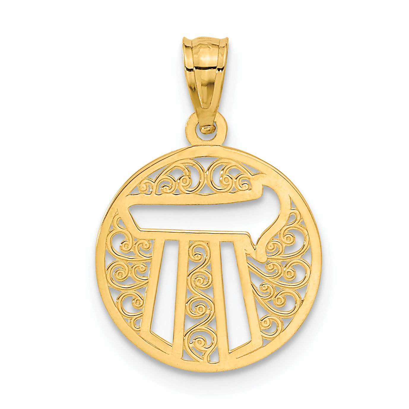 14K Gold Filigree Chai Pendant with Polished Finish Elegant Design