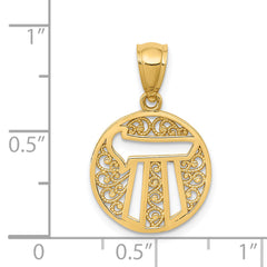 14K Gold Filigree Chai Pendant with Polished Finish Elegant Design