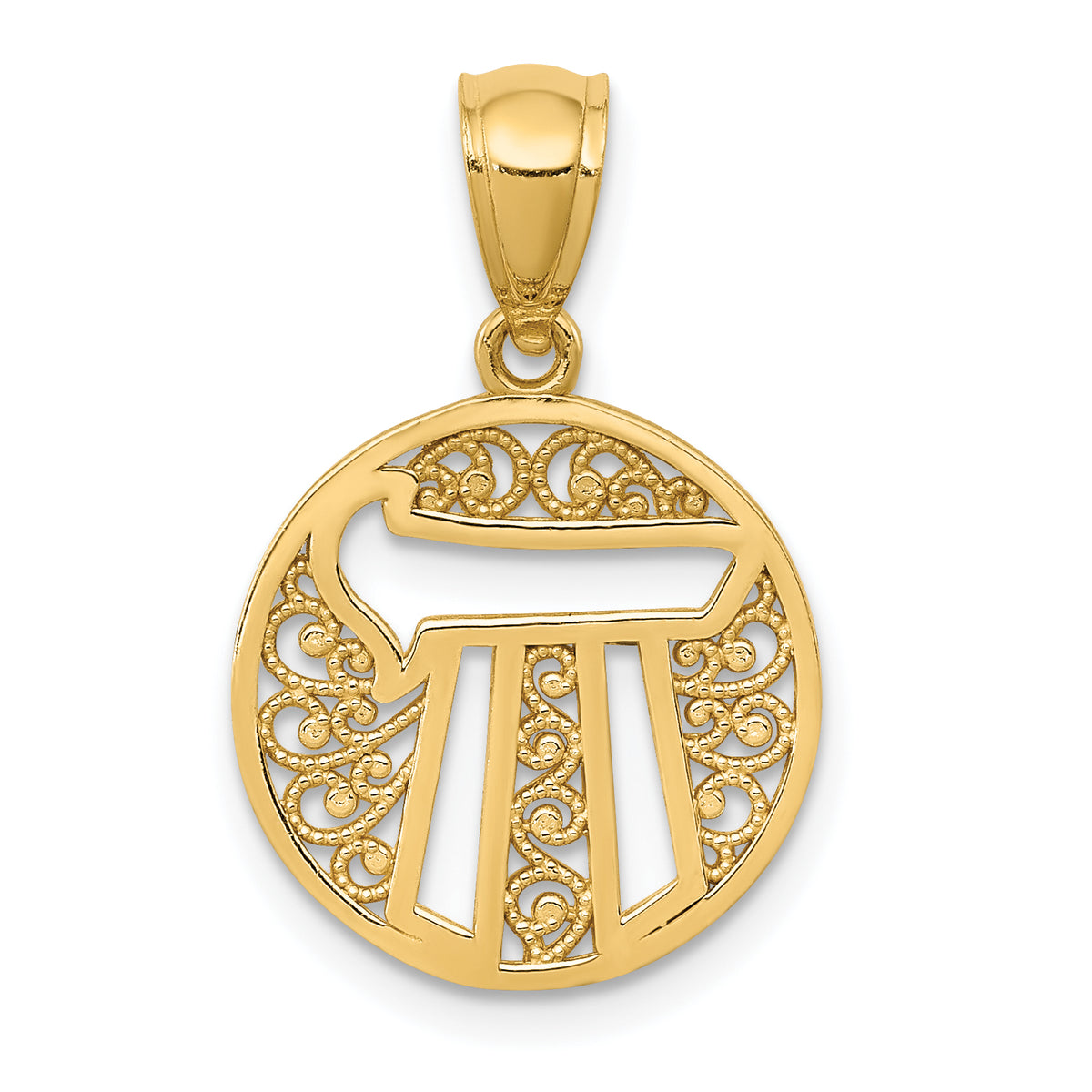 14k Filigree Circle Chai Pendant