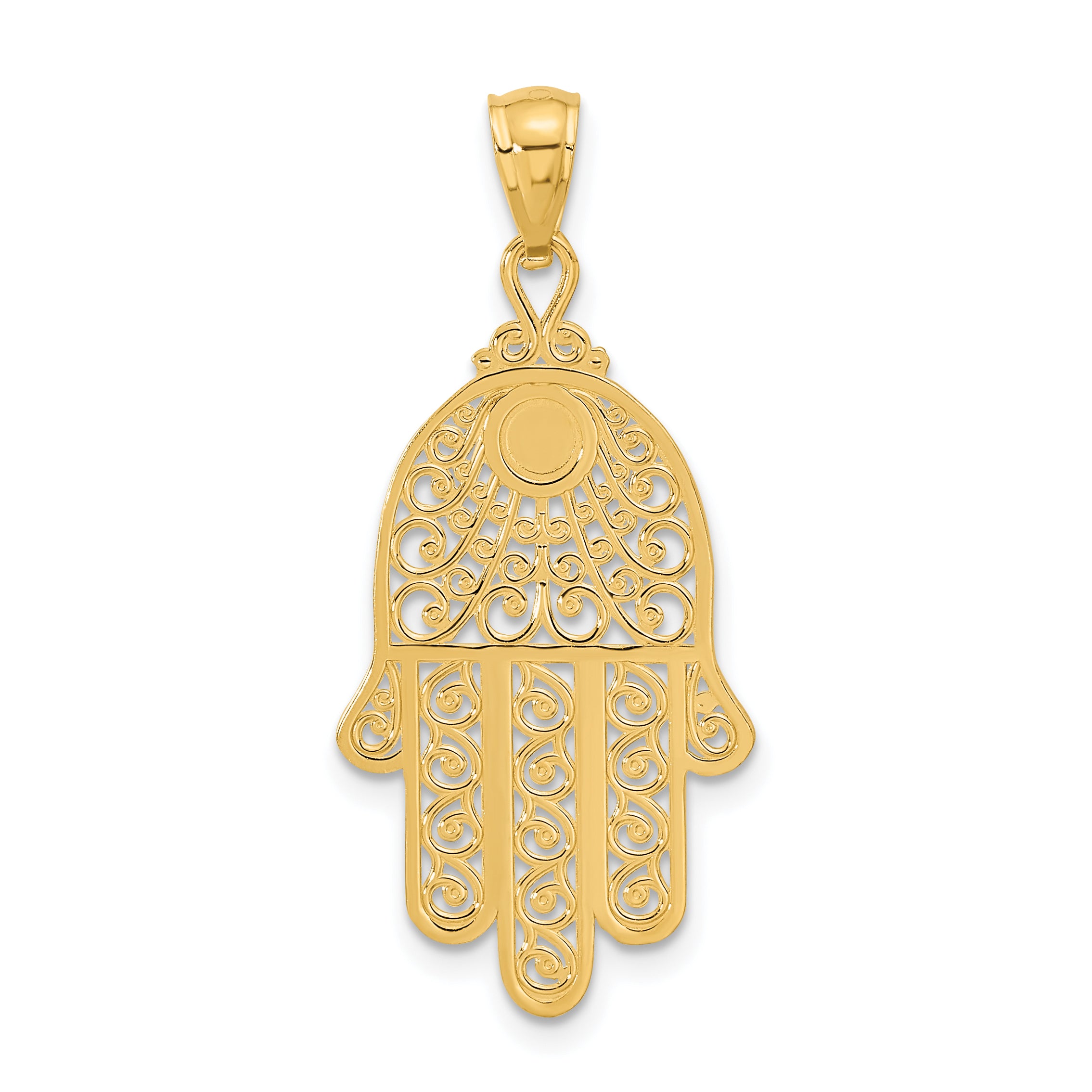 14K Gold Diamond-Cut Filigree Chamseh Pendant  Elegant and Themed Style