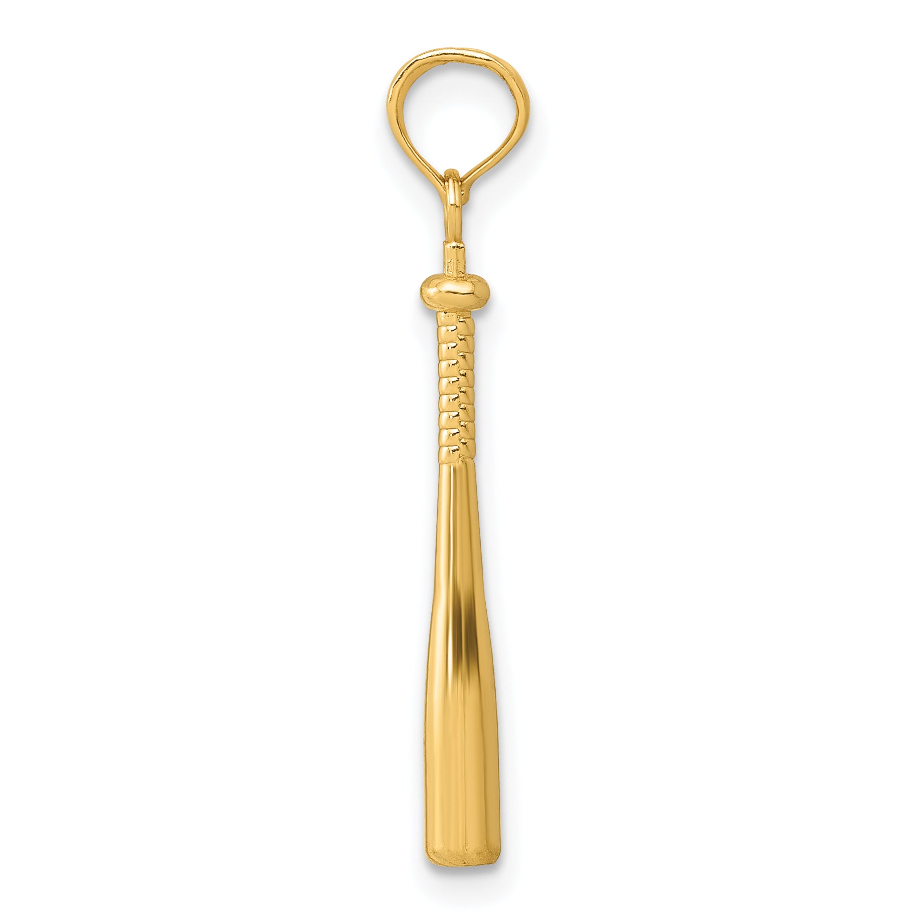 14K Gold 3D Baseball Bat Pendant, Polished Finish for Men