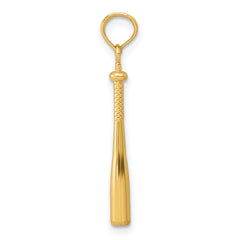 14K Gold 3D Baseball Bat Pendant, Polished Finish for Men