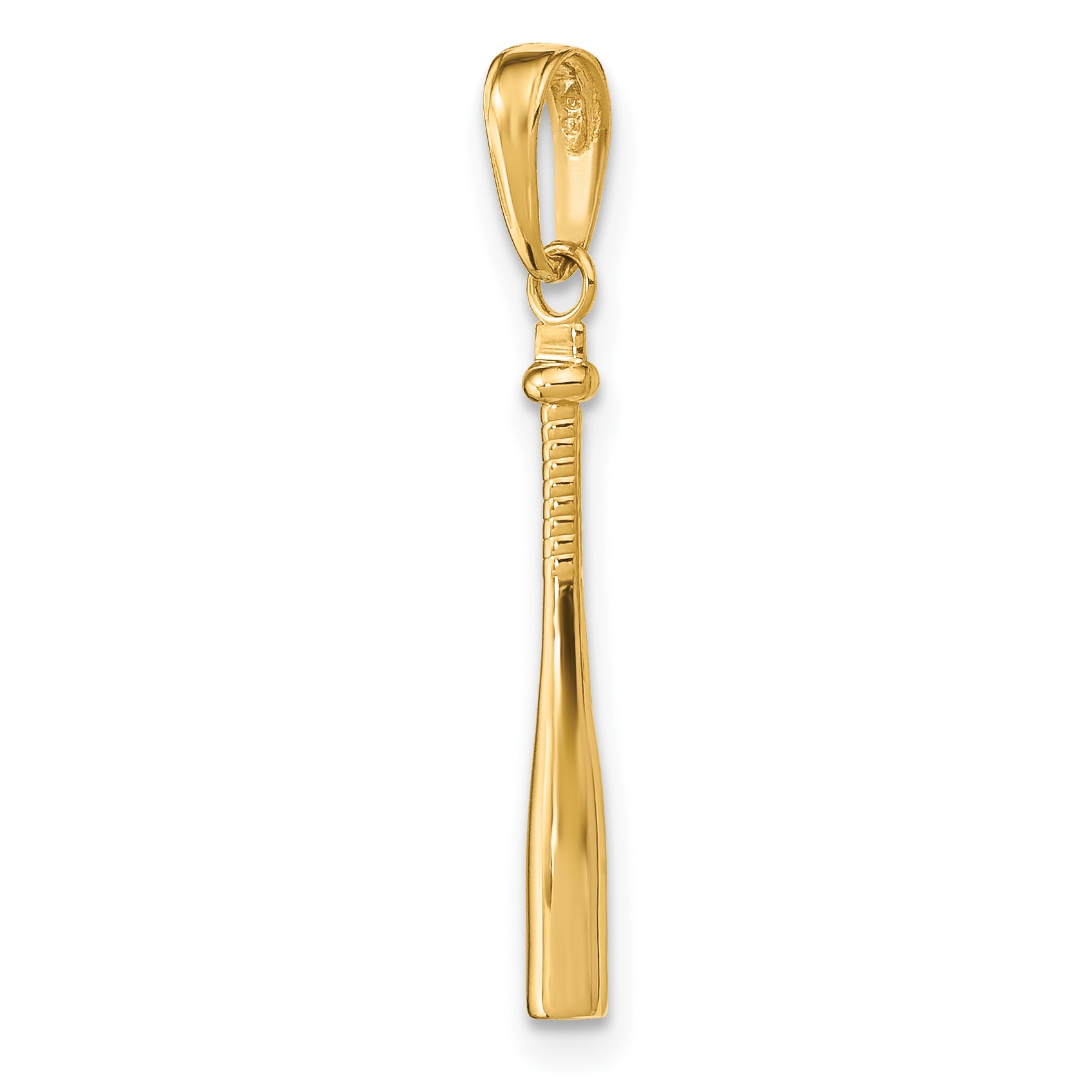 14K Gold 3D Baseball Bat Pendant, Polished Finish for Men