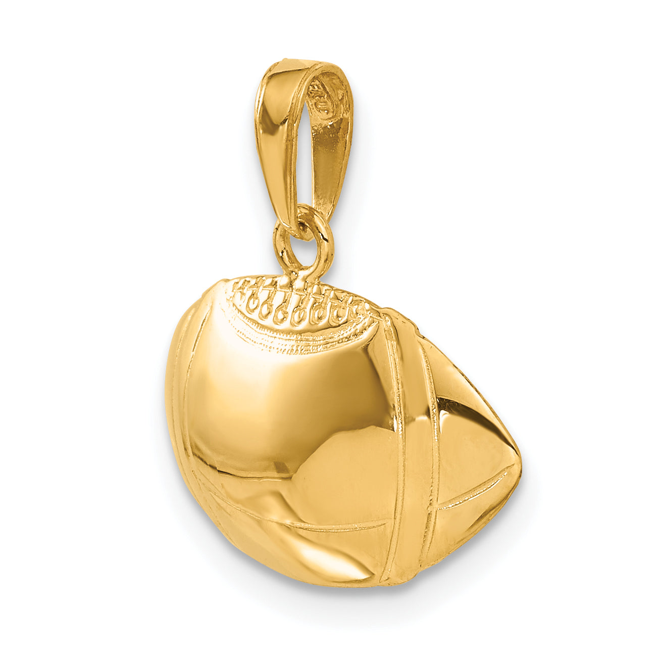 14K Gold Polished Football Pendant with Textured Concave Design