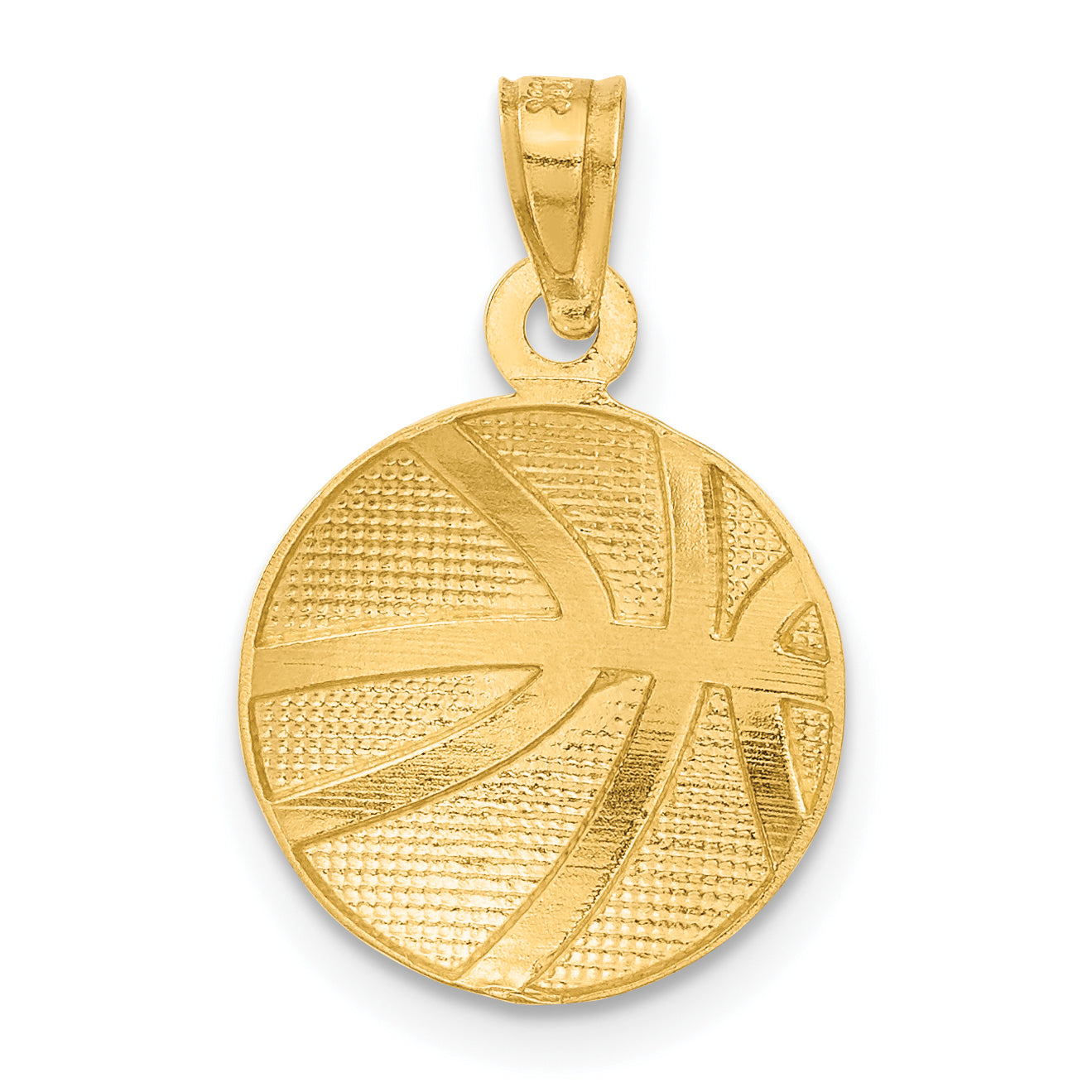 14K Gold Basketball Pendant with Polished Finish and Textured Design