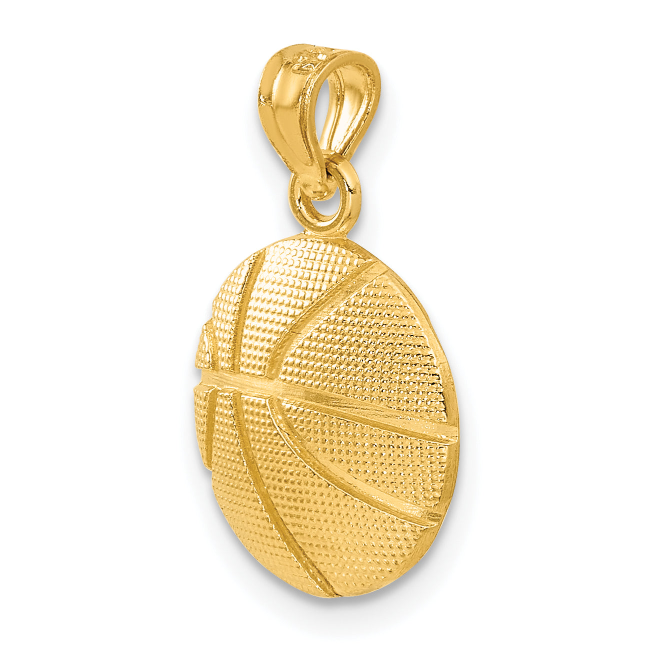 14K Gold Basketball Pendant with Polished Finish and Textured Design