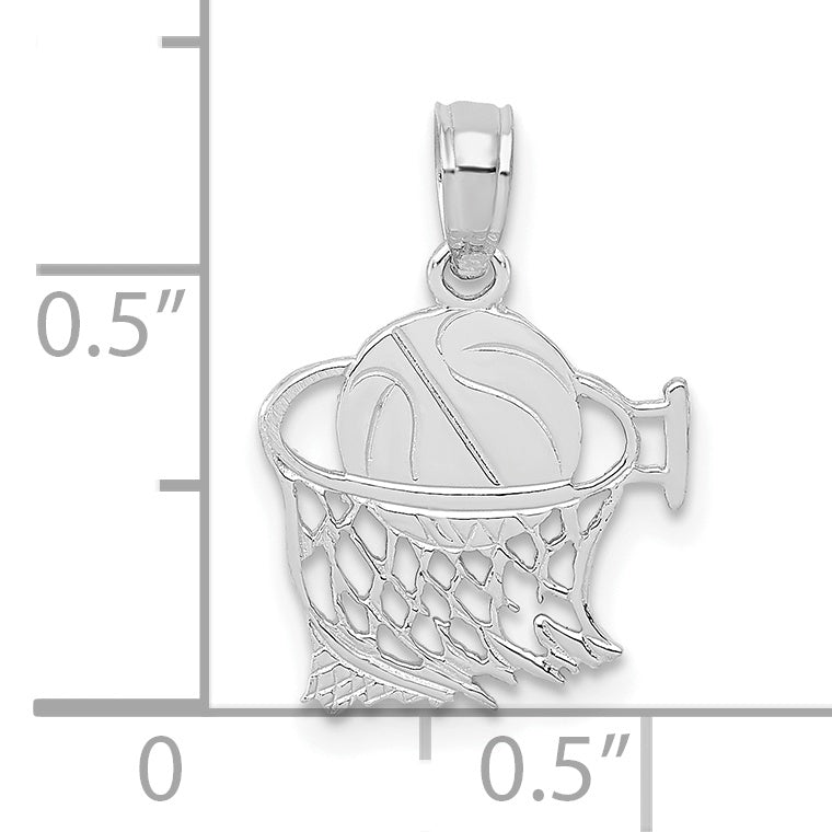 14K White Gold Basketball in Net Pendant